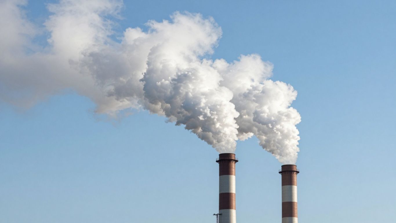 Industrial smokestacks releasing emissions into the sky.