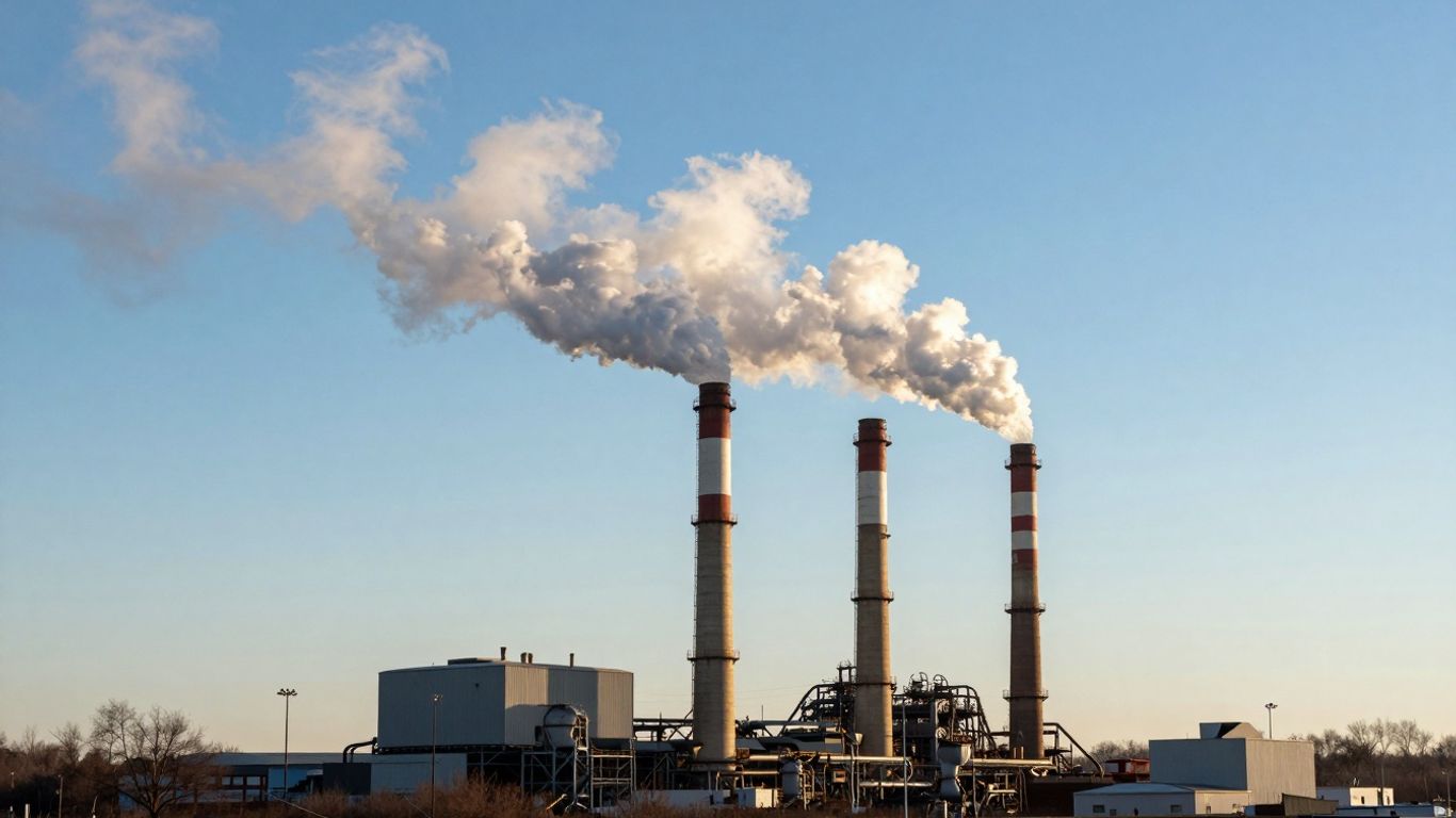 Industrial smokestacks releasing emissions into the sky.