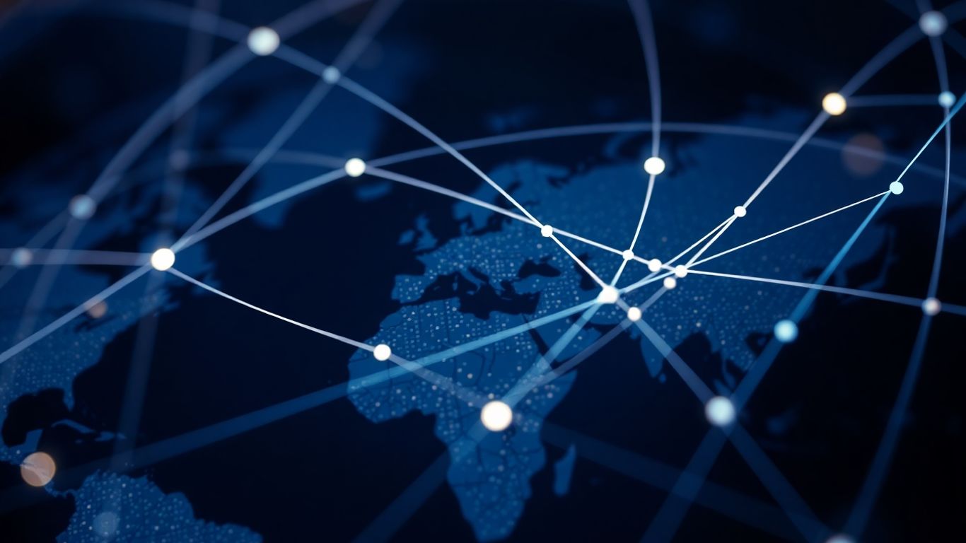 Abstract image of global networks and data flow.