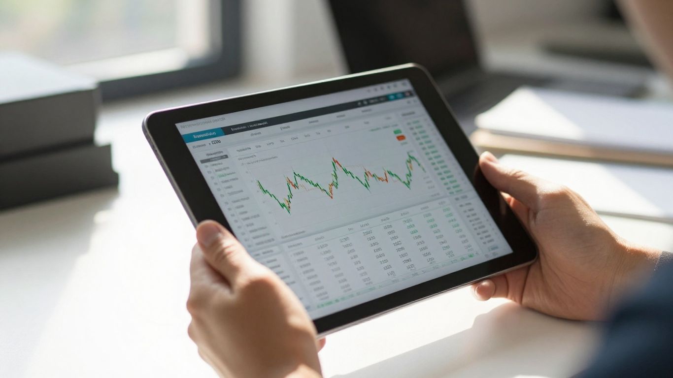 Financial data on a tablet screen.