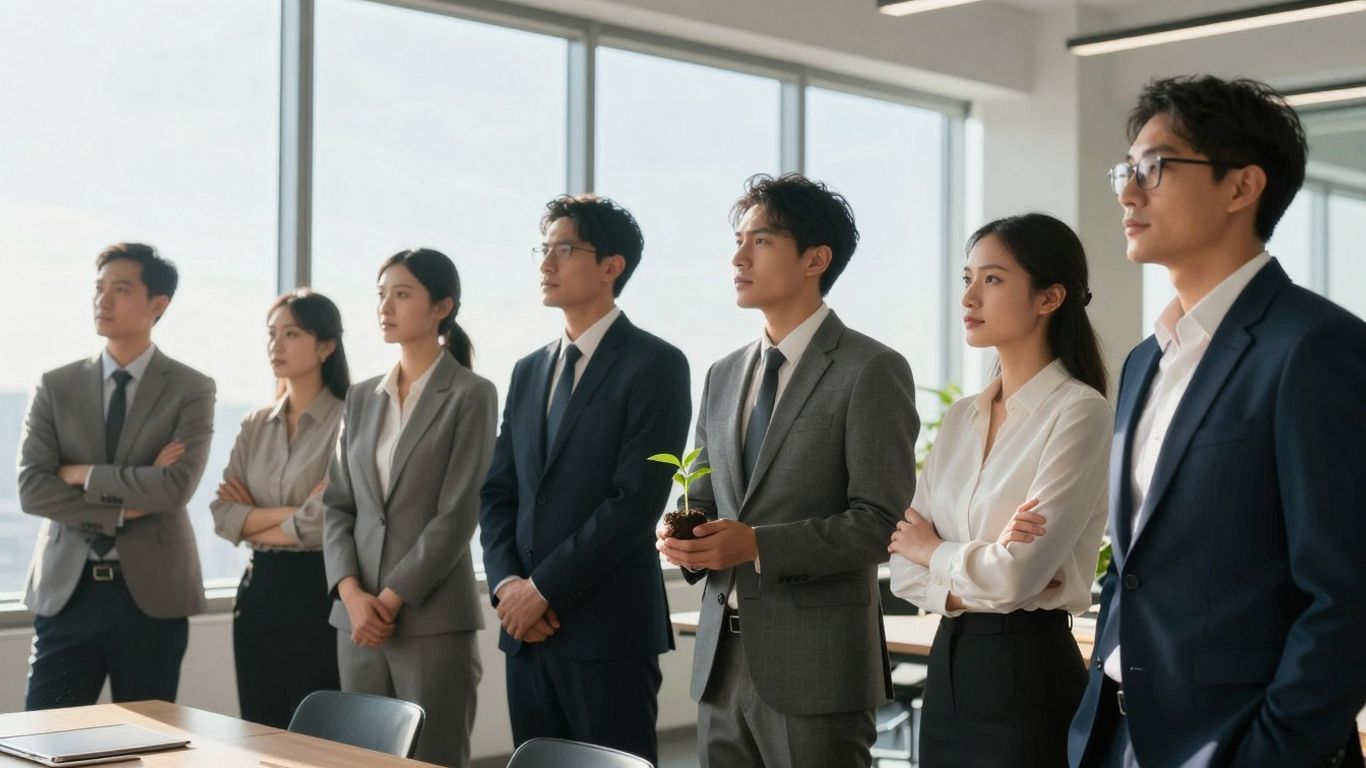 Business professionals looking towards a bright future.