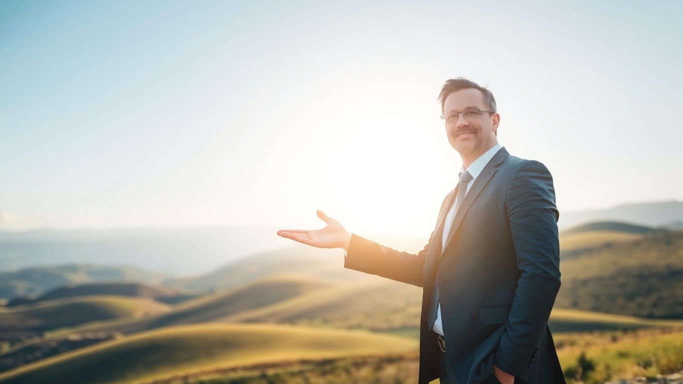 Advisor guiding towards a bright future landscape.