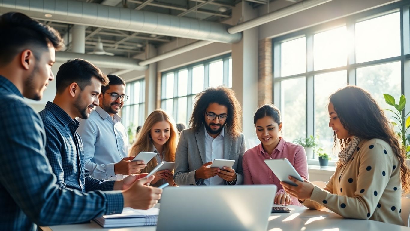 People learning in a bright, modern professional environment.