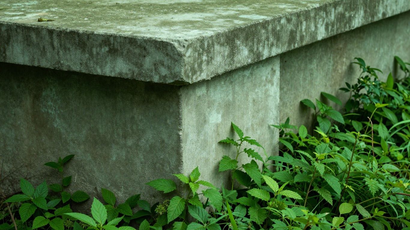 Concrete structure absorbing CO2 with green foliage.