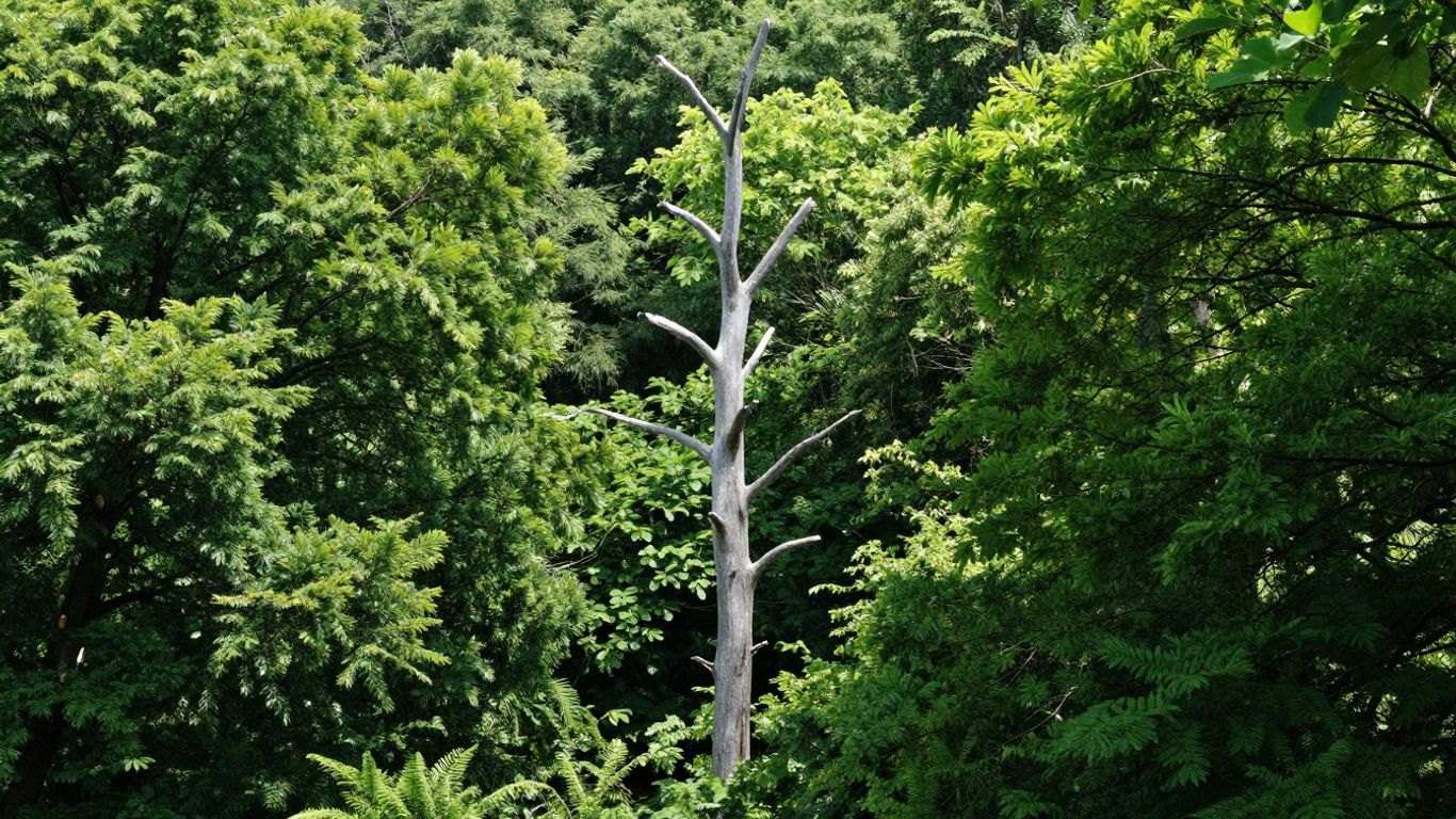 Green forest with a dead tree