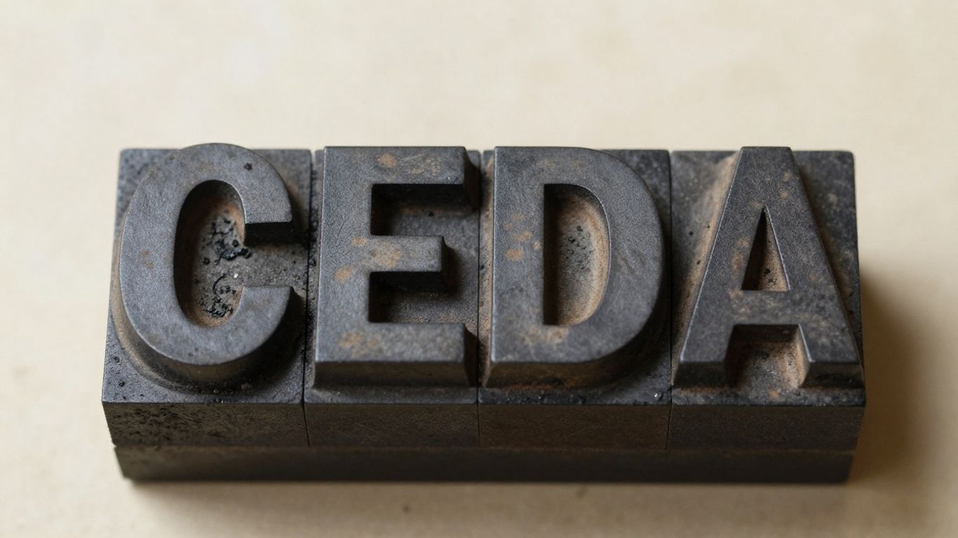 Wooden letterpress block spelling CEDA