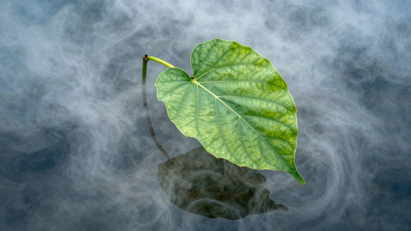 Green leaf emerging from abstract background