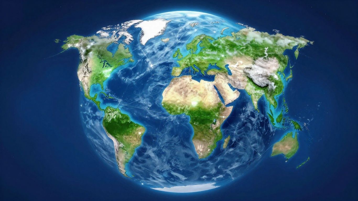 Green planet Earth with glowing connections.