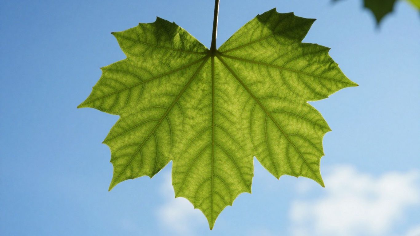 Green leaf against a blue sky