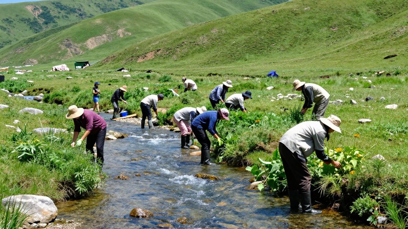 People working in a healthy watershed environment.