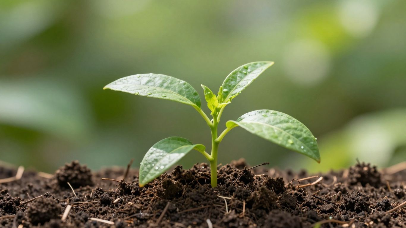 Green seedling growing from soil, symbolizing a greener future.