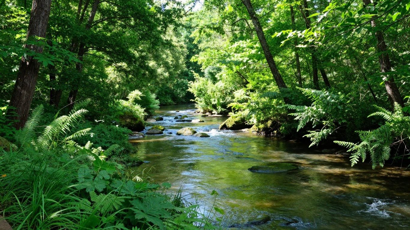 Green landscape with a clear river flowing.