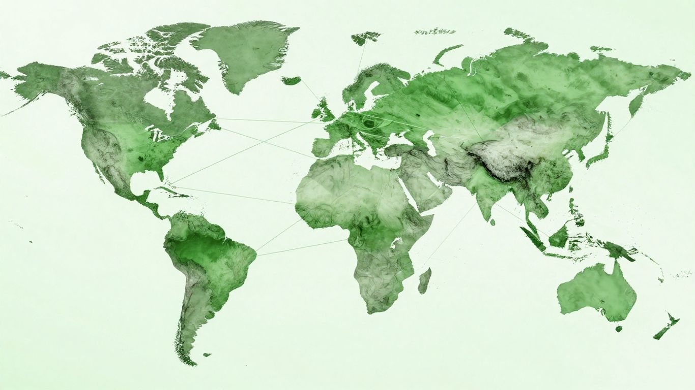 Global supply chain network with sustainability elements.