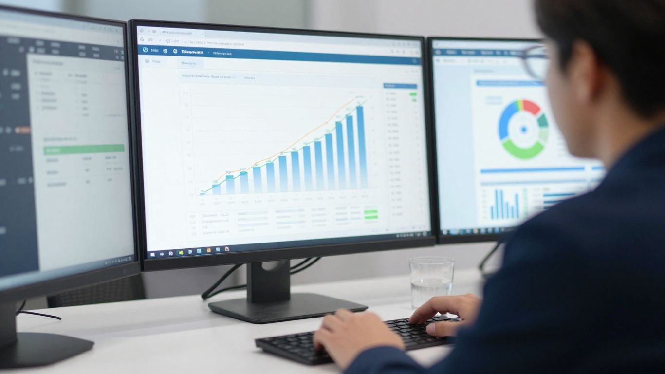 Person interacting with environmental data on a screen.