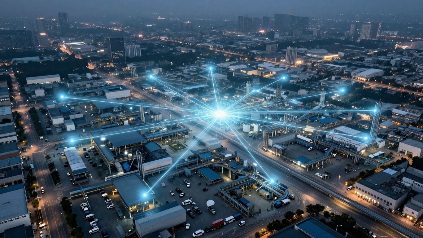 Interconnected global supply chains with environmental impact.
