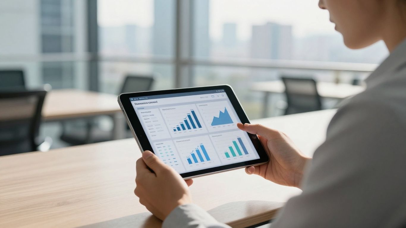Professional reviewing CSRD 2.0 report on tablet