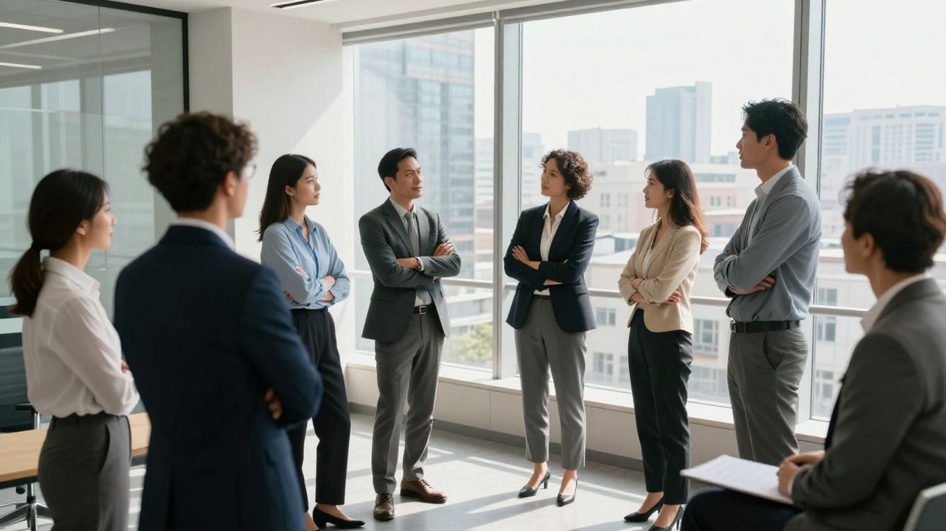 Business professionals discussing climate-related financial disclosures.