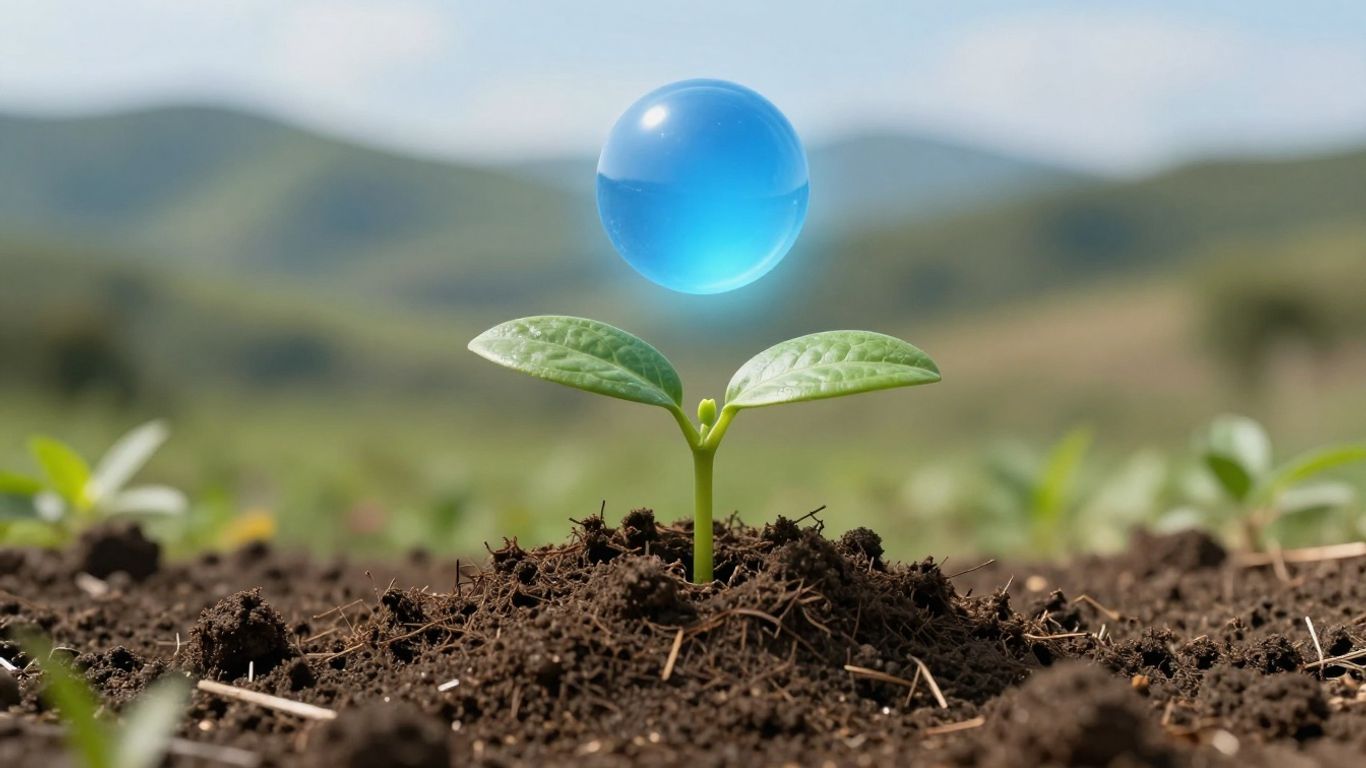 Green seedling growing from soil with glowing orb.