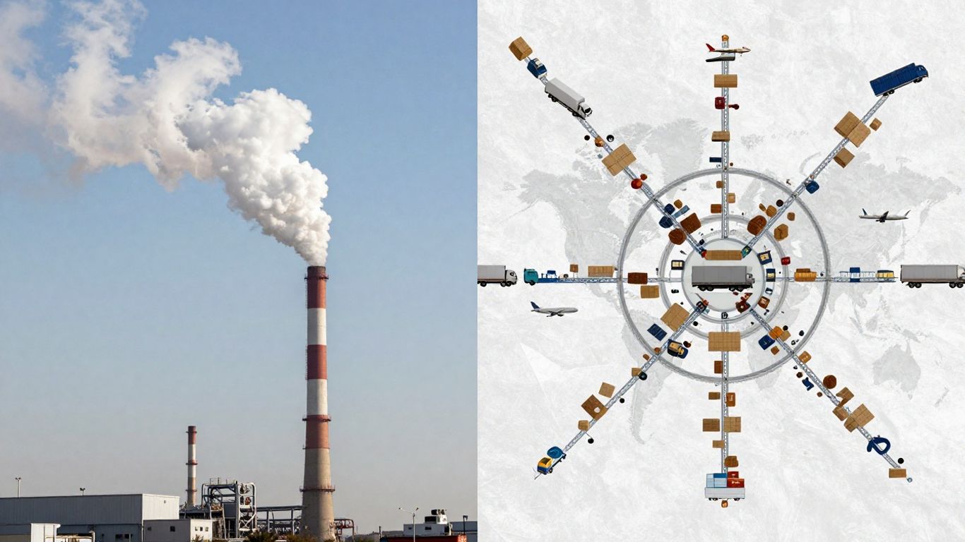 Global supply chain with factory emissions and transport