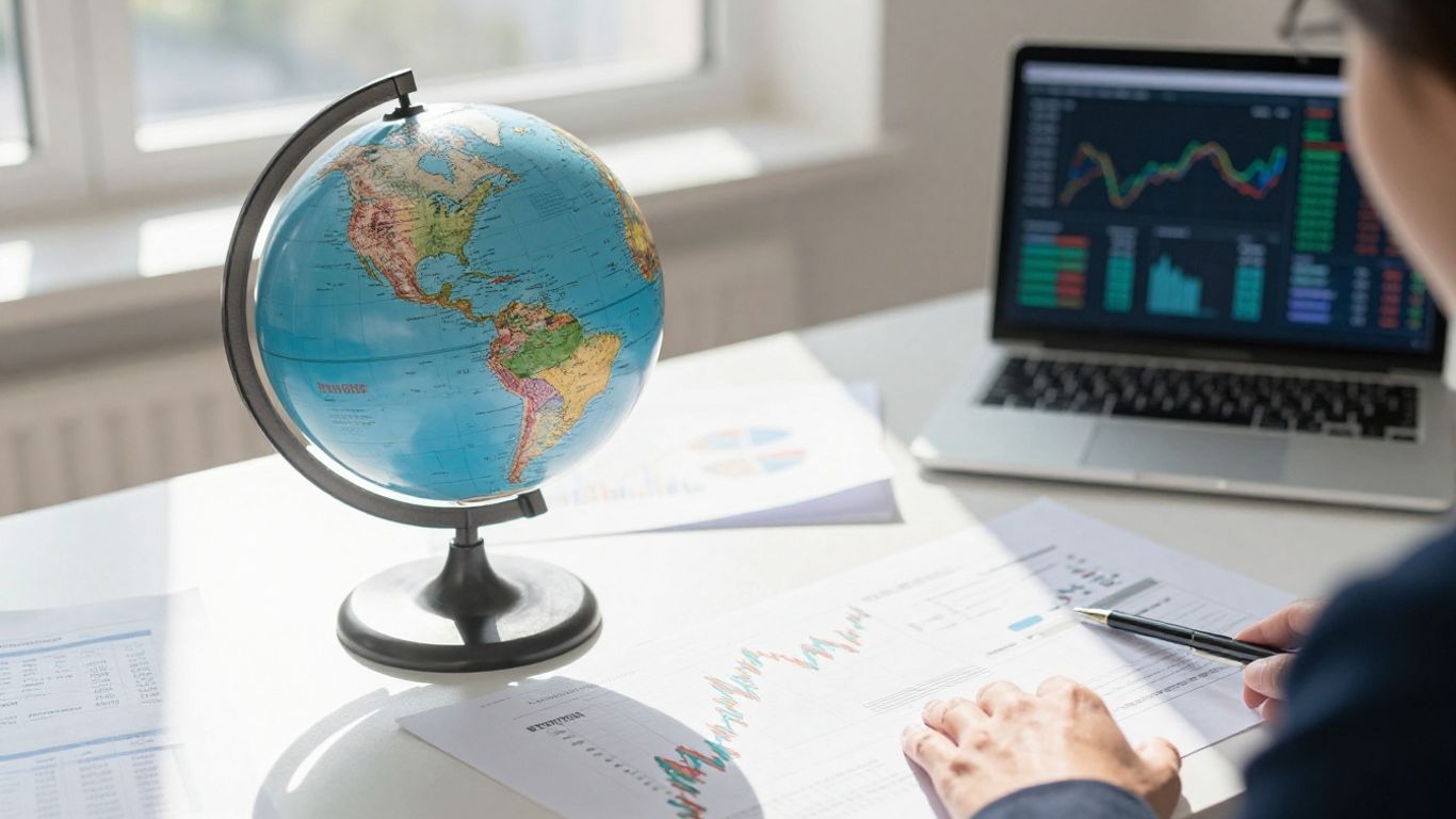 Financial data and globe illustration for climate disclosures.