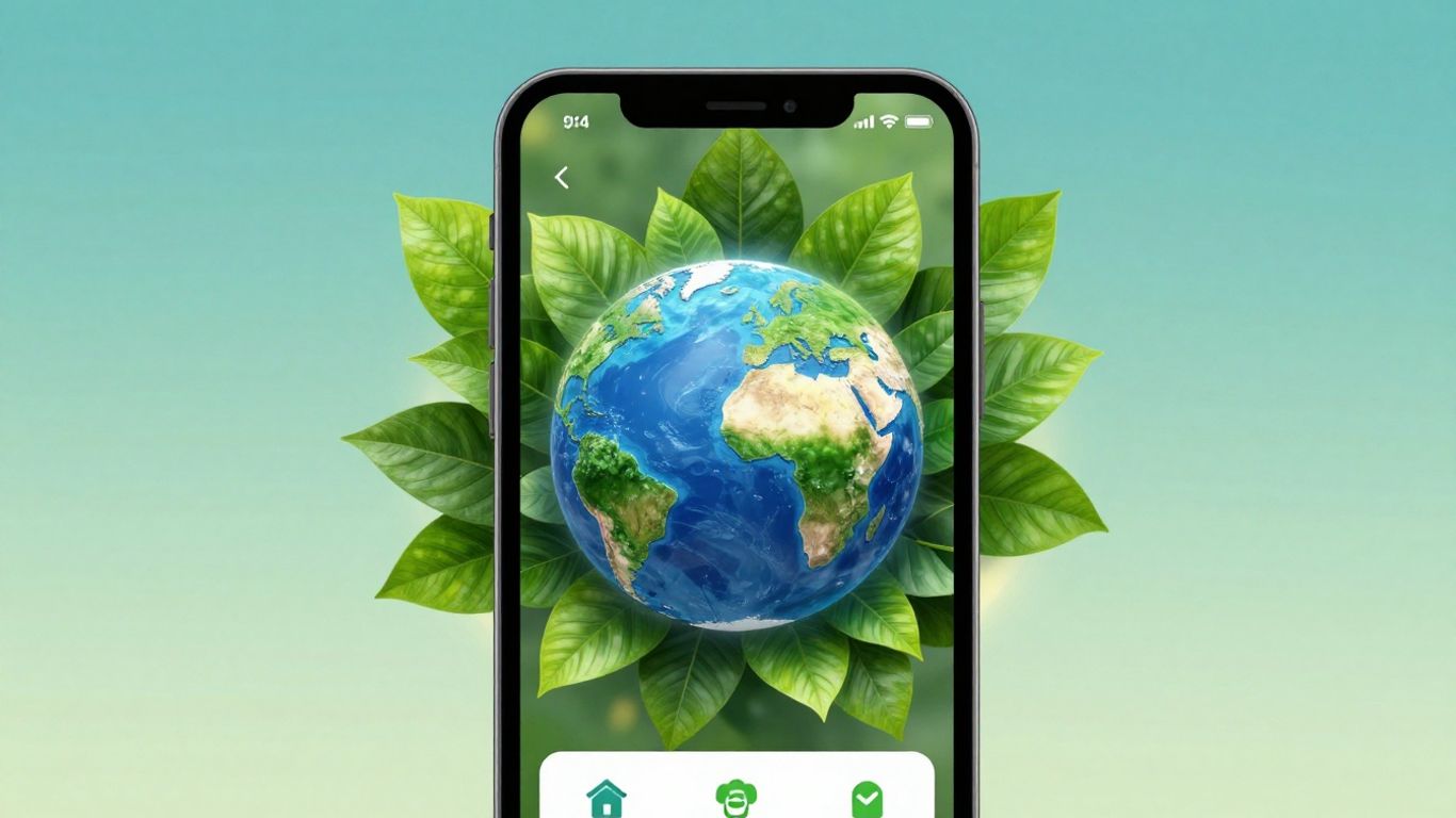 Earth Hero app on a smartphone with green leaves.