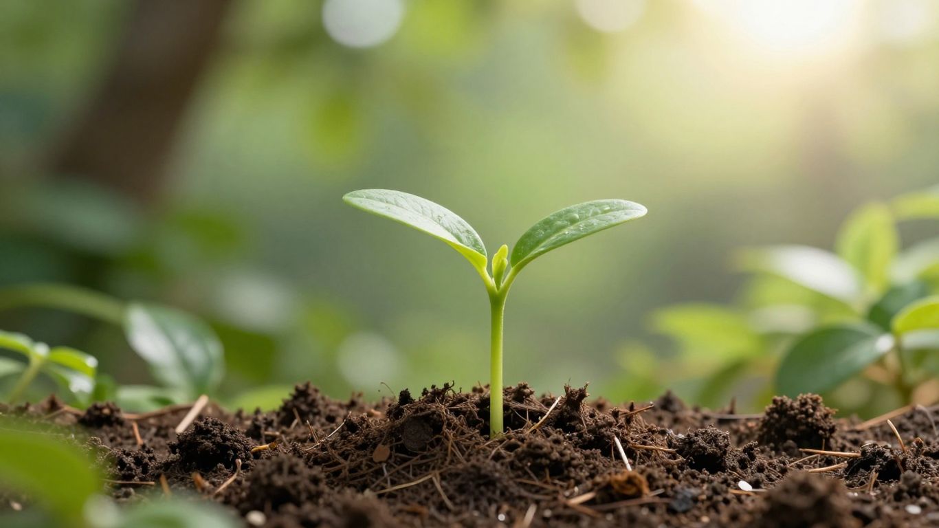 Green seedling growing towards the sun