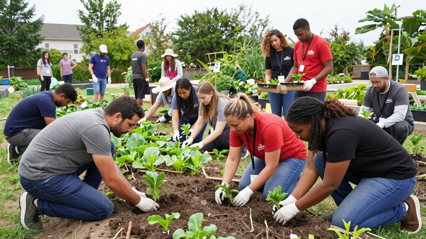 Community members participating in a local urban garden