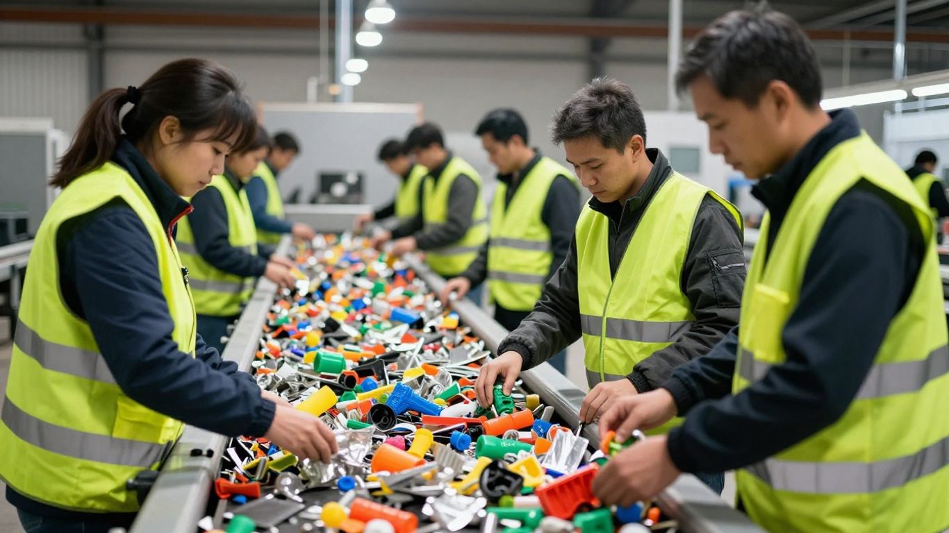 Workers sorting recycled materials at a local facility