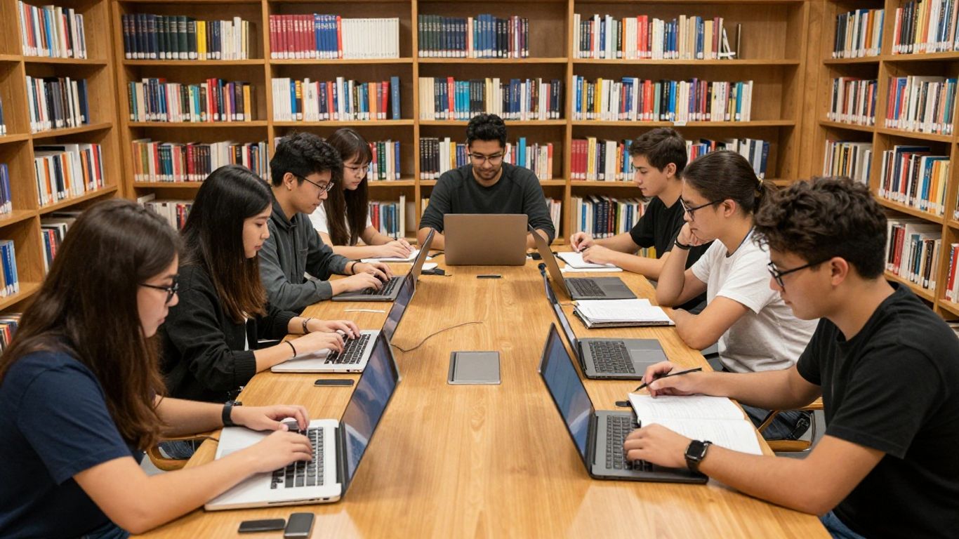 Students collaborating on a research project