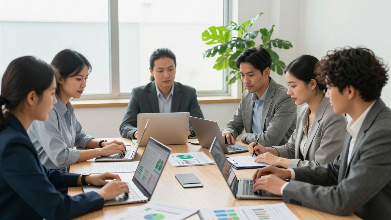 Operations team reviewing sustainability metrics