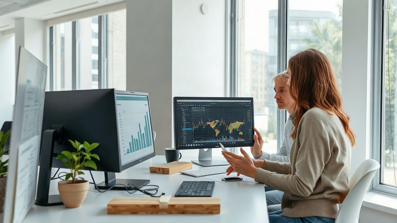 Analysts reviewing project sustainability data