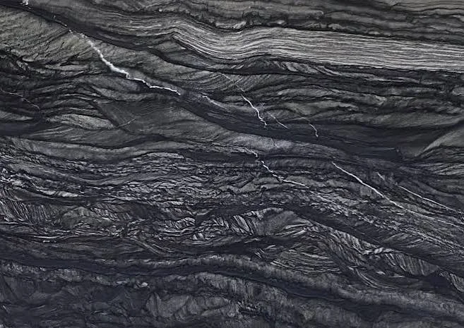 Bright Black Wave stone slab with dark tones and flowing wave-like veins