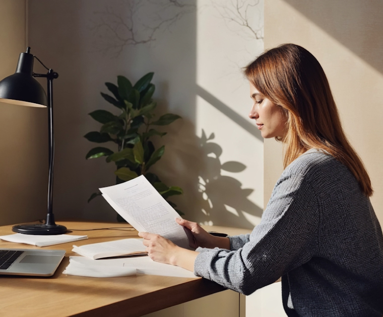 Woman reading at desk
