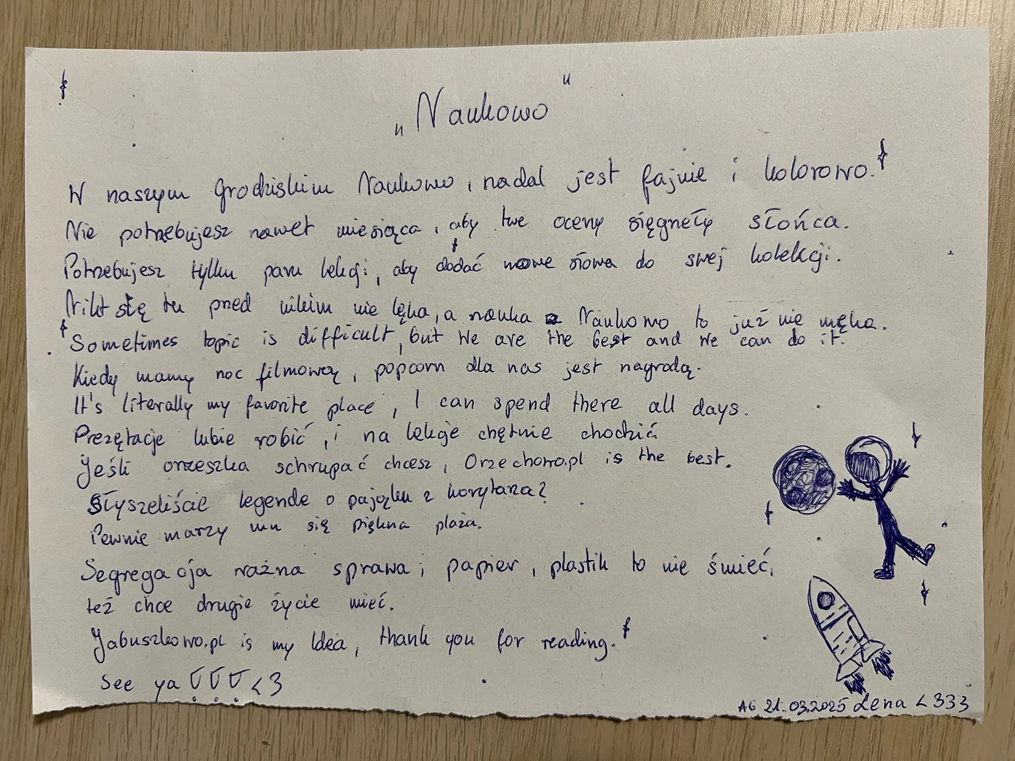 wierszyk uczennicy na temat Naukowo w Grodzisku Mazowieckim