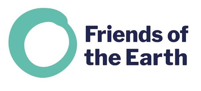 Friends of the Earth logo with a green circular emblem to the left of the text.