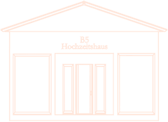 Struktur eines Hotels mit gläsernen Eingangstüren und zwei großen Fenstern; Beschriftung "BJ Hochzeithaus".
