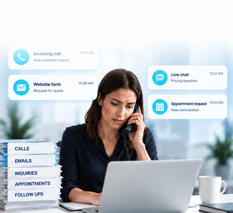 Employee managing customer communication and administrative work