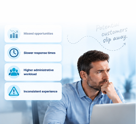 Business professional considering operational challenges