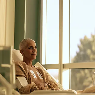 an old woman sitting on hospital bed