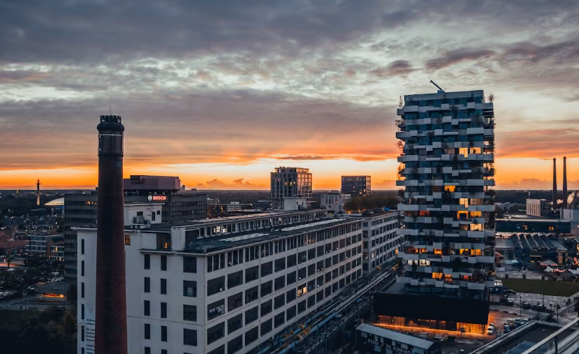Eindhoven city skyline at sunset