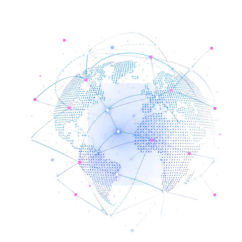 Illustration of a global network map representing Sentinel's international market coverage