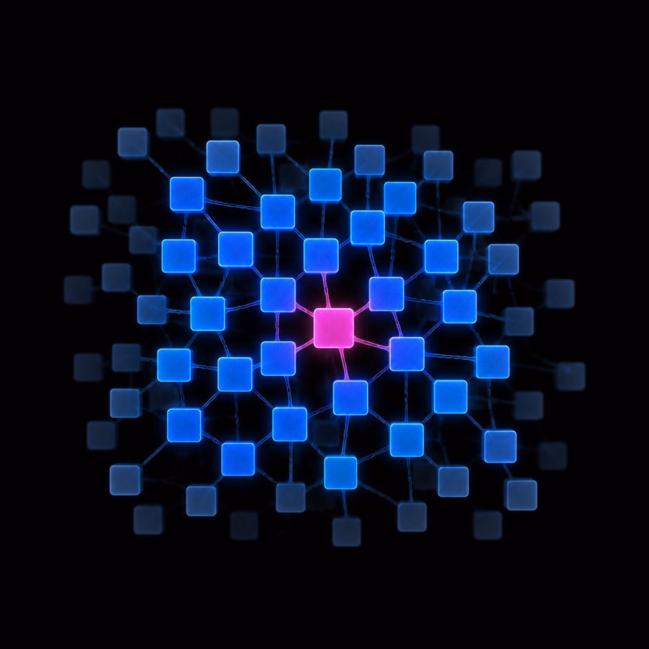 Blue squares connecting into a red square, concept image of connecting dots.