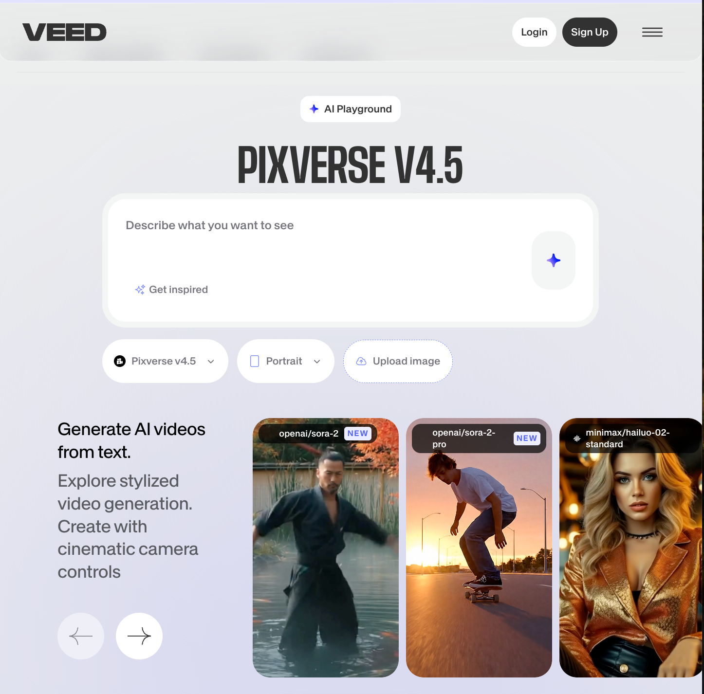 PixVerse V4.5's landing page on VEED