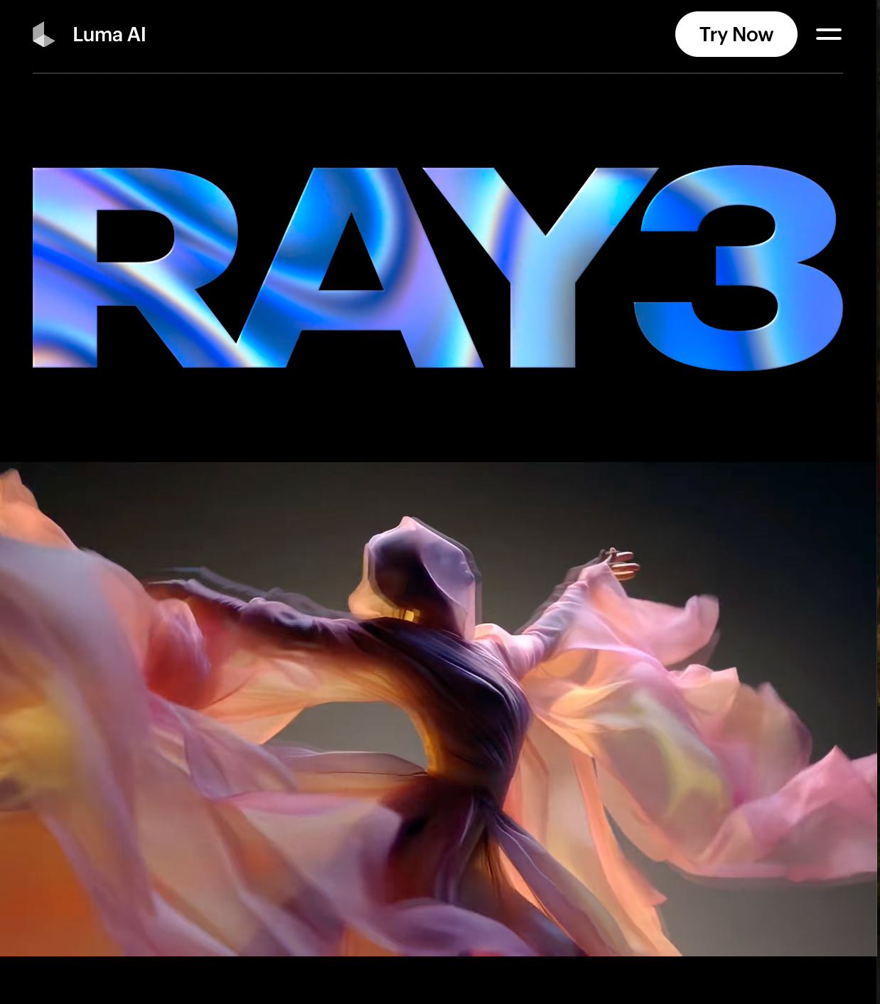 Luma Dream Machine Ray 3's landing page