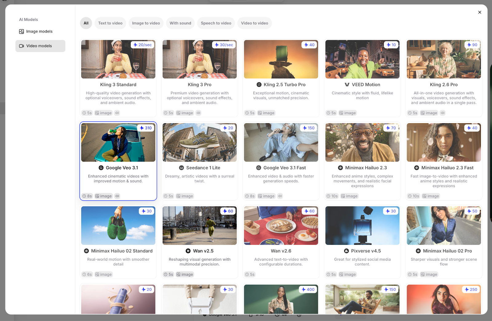 AI Playground list of models