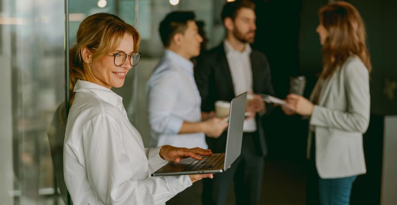 Business professionals networking in an office