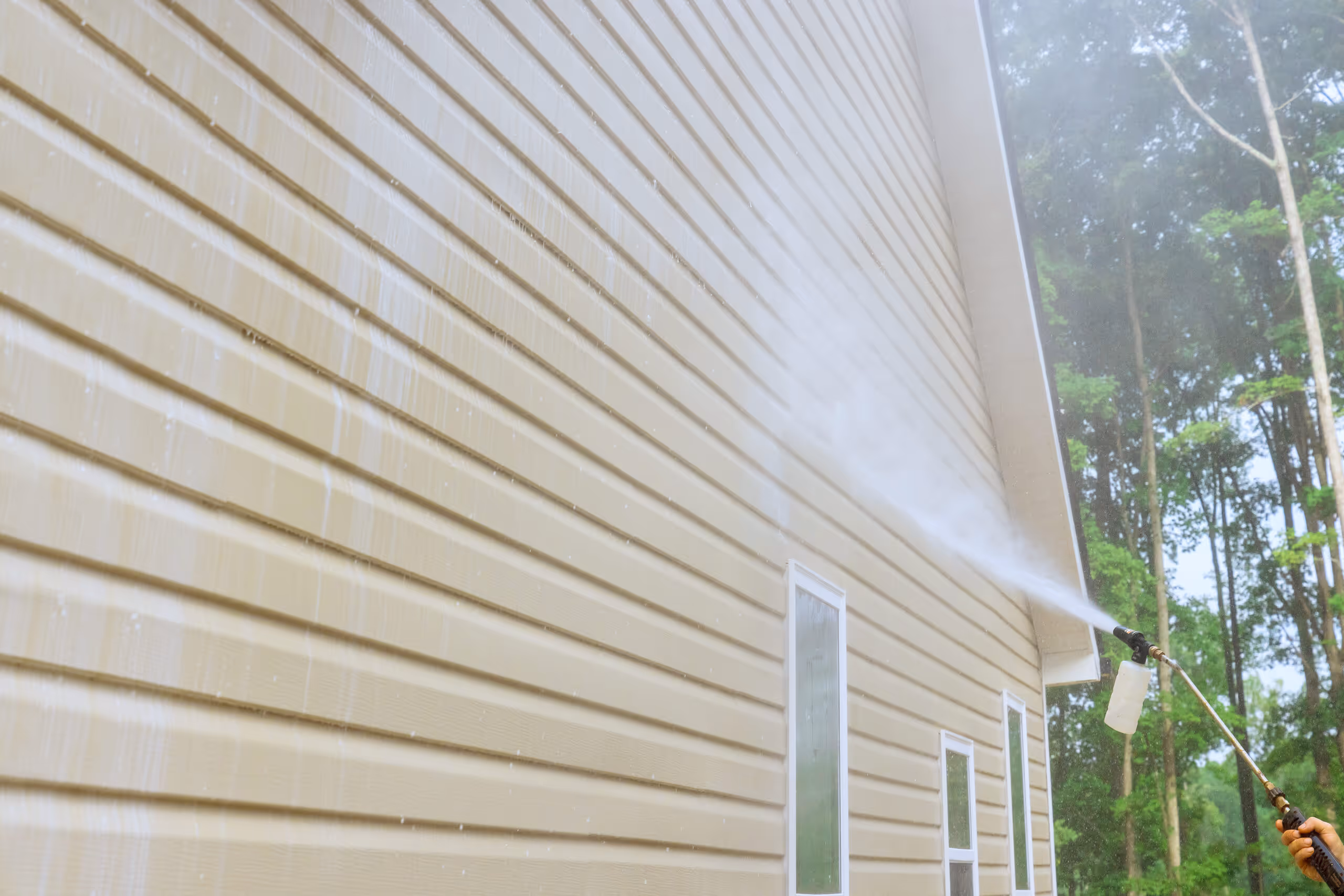 Soft washing a lakeside home in Pompton Lakes, NJ