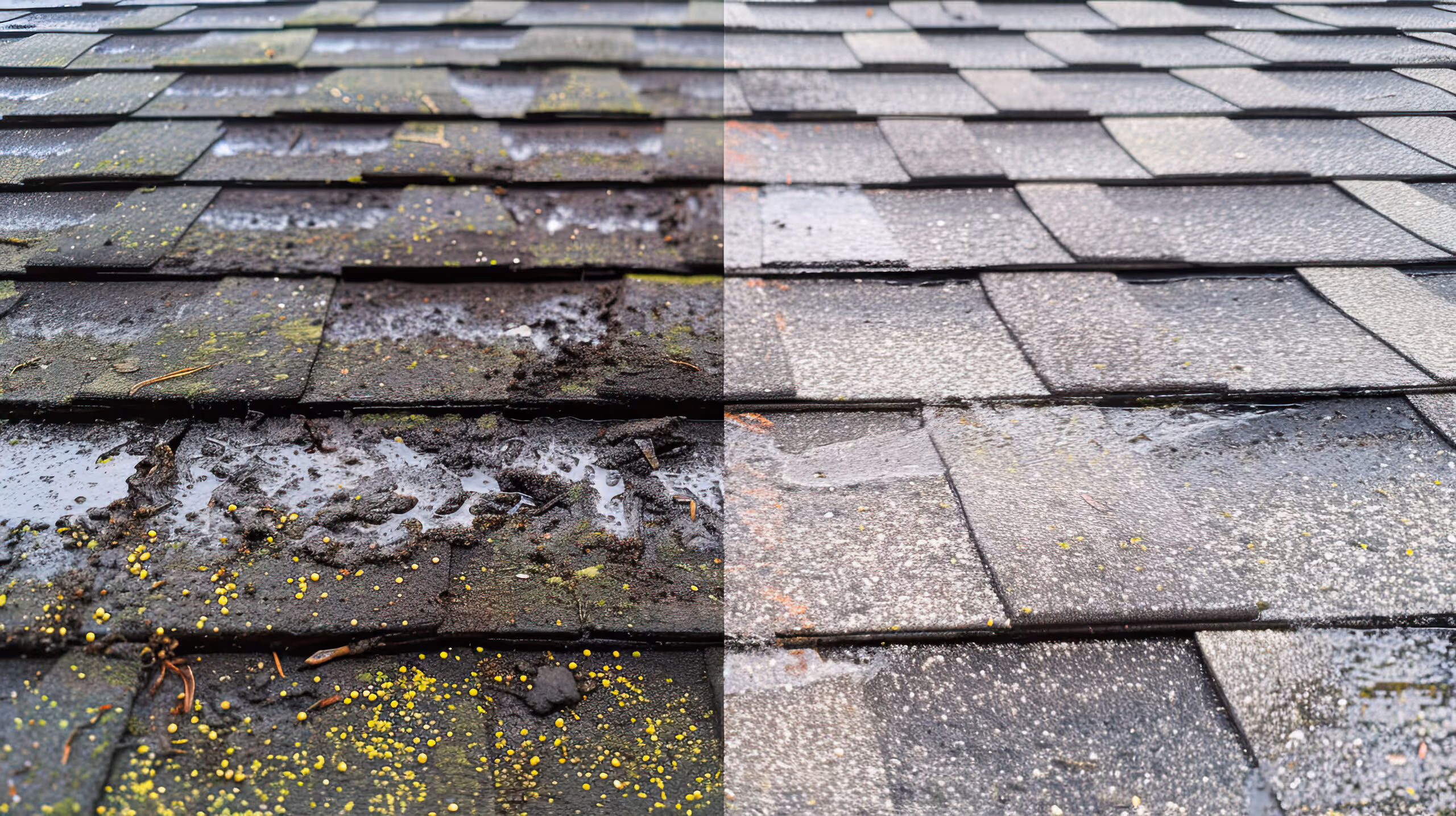 Roof before and after algae removal by Nicky Blue Power Washing