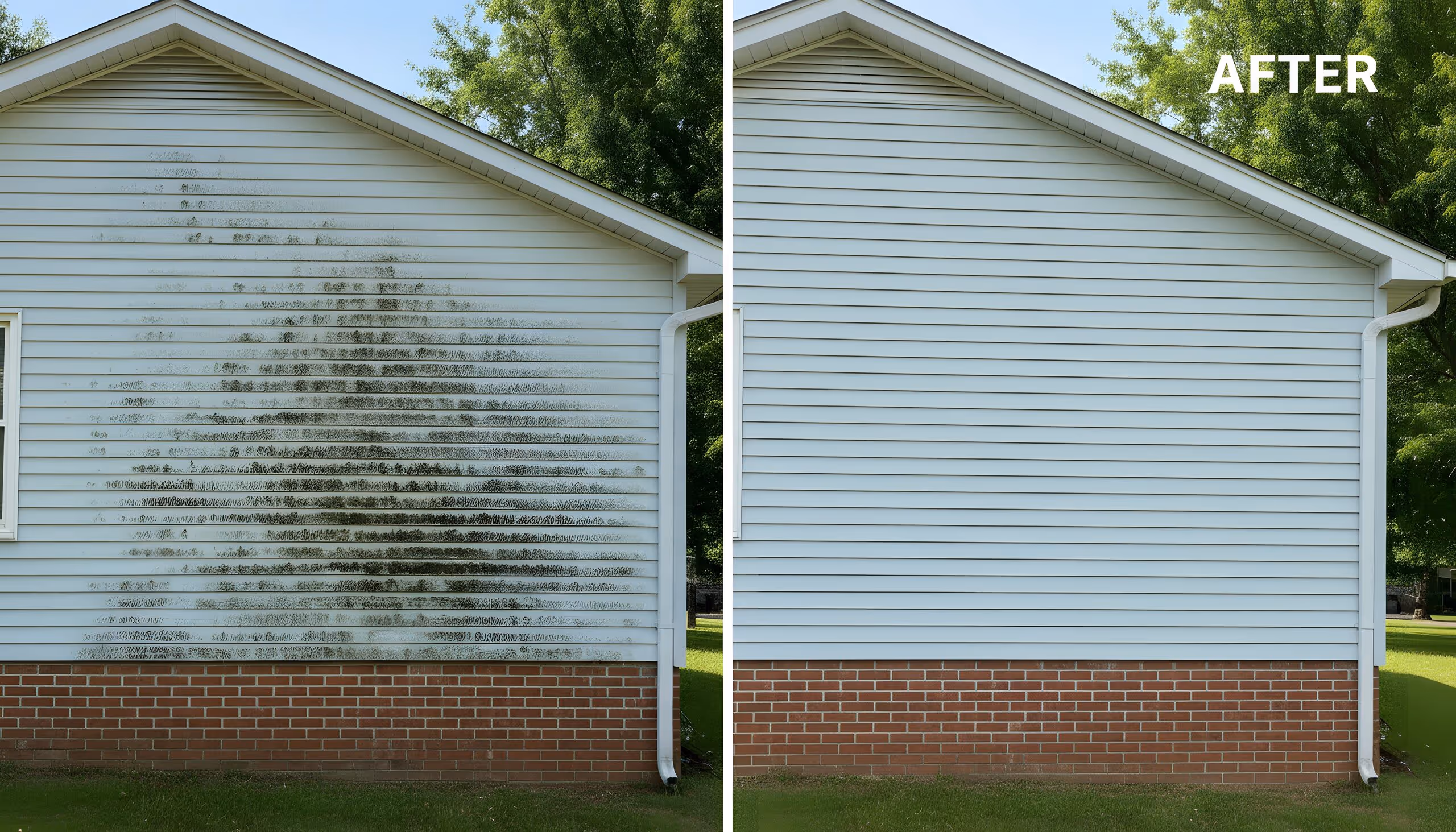 House siding before and after washing off salt haze and pollen in North Jersey
