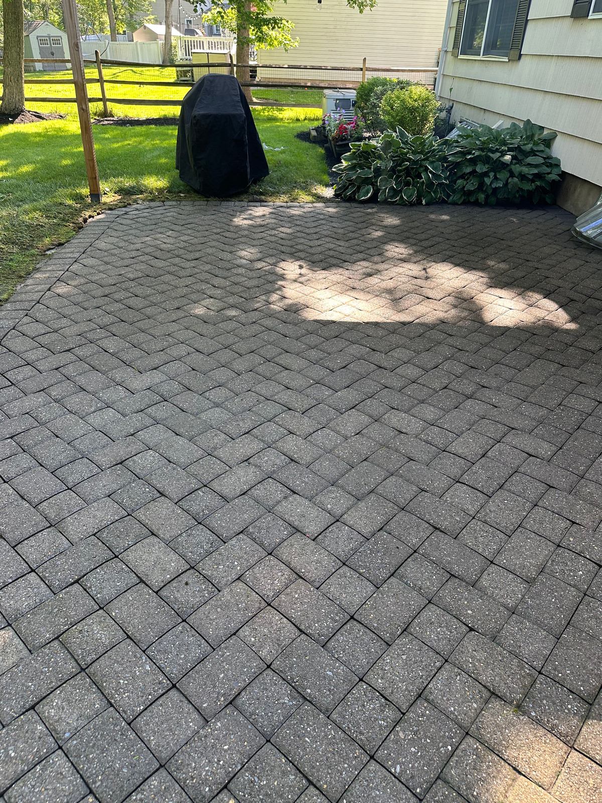 Gray Paver Patio, Moss and Scorch Stain